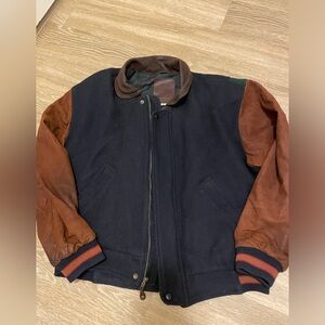 Classic Navy and Brown Bomber Jacket